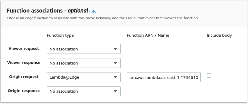 Showing function associated to cloudfront request