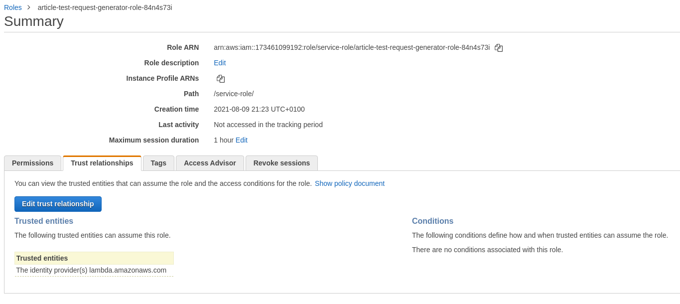 Open trust relationship of role